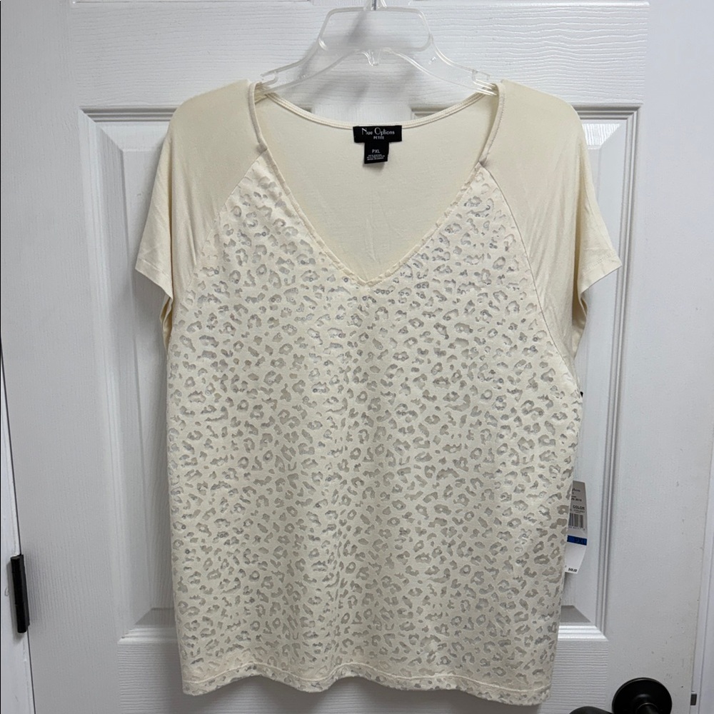 Nue Options Animal Print Short Sleeve Top PXL NWT